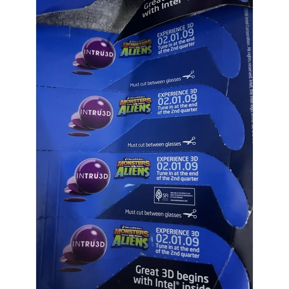 2009 Monsters vs. Aliens 3D Movie Glasses, Uncut Sheet 4‎ pairs 5 Sheets